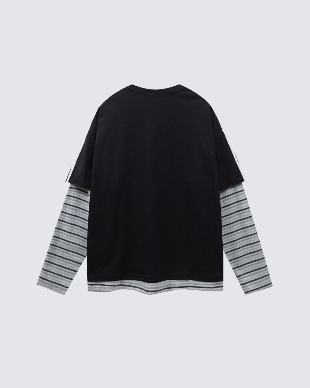 American Retro Patchwork Faux Two-Piece Long-Sleeved T-Shirt