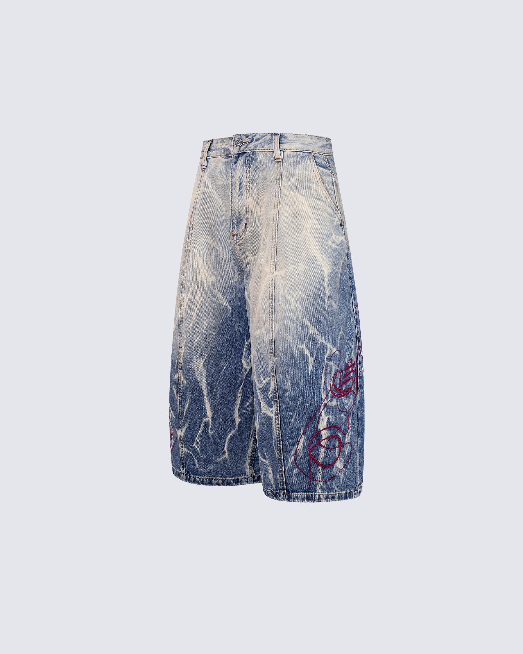American-Style Design With A Fission Print Denim Capri Pants