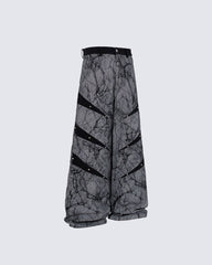 Vintage Crack Texture Panel Wide-Leg Pants