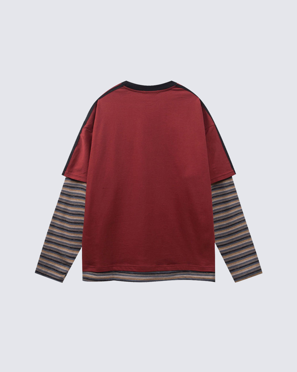 American Retro Patchwork Faux Two-Piece Long-Sleeved T-Shirt