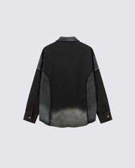 American-Style Gradient Color-Blocked Denim Top