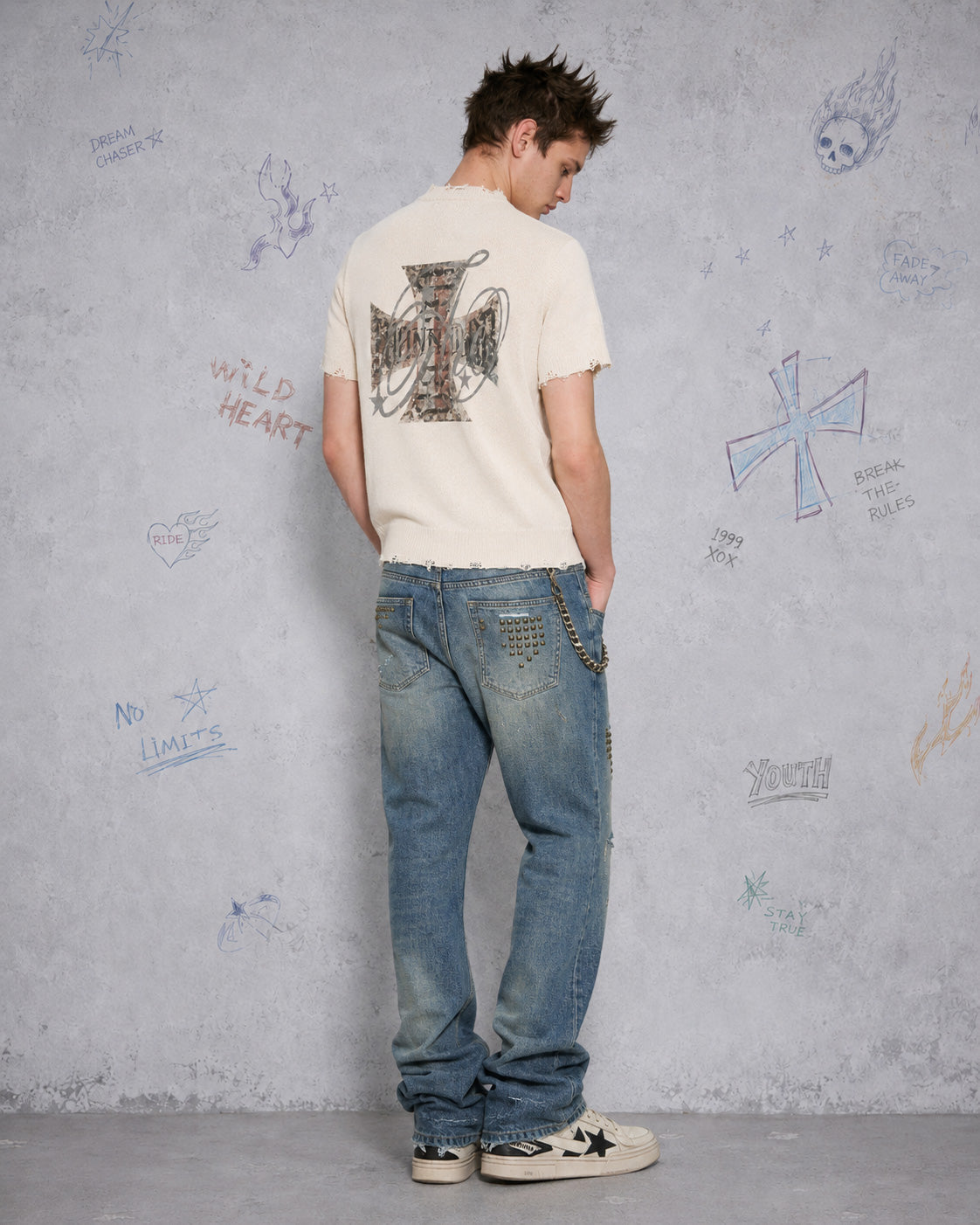 American Retro Cross Print Short-Sleeved Shirt