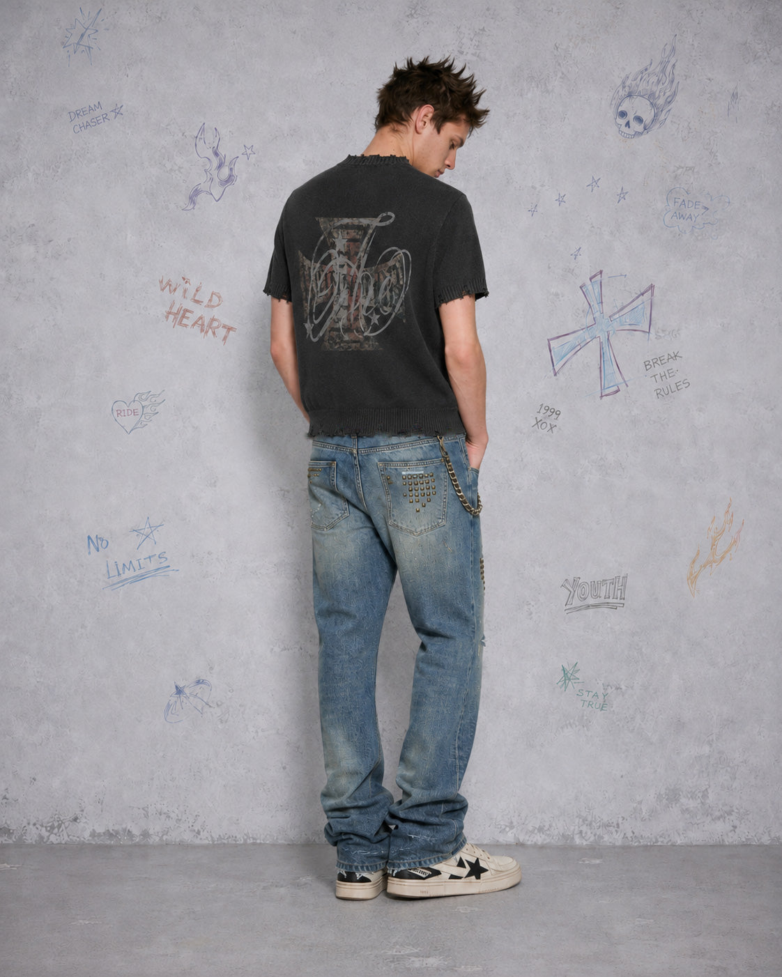 American Retro Cross Print Short-Sleeved Shirt