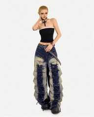 Distressed Layered Cargo Pants With Lacing