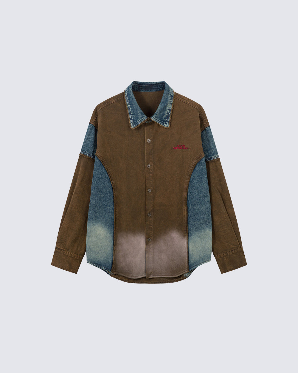 American-Style Gradient Color-Blocked Denim Top