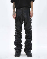 Pleated Pu Jeans