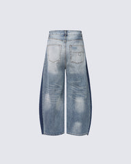 Spring Contrast Panel Wide-Leg Denim Jeans