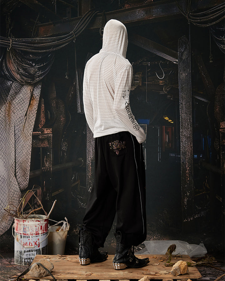 Y2K Dark Dragon Rose Rhinestone Straight Leg Sweatpants