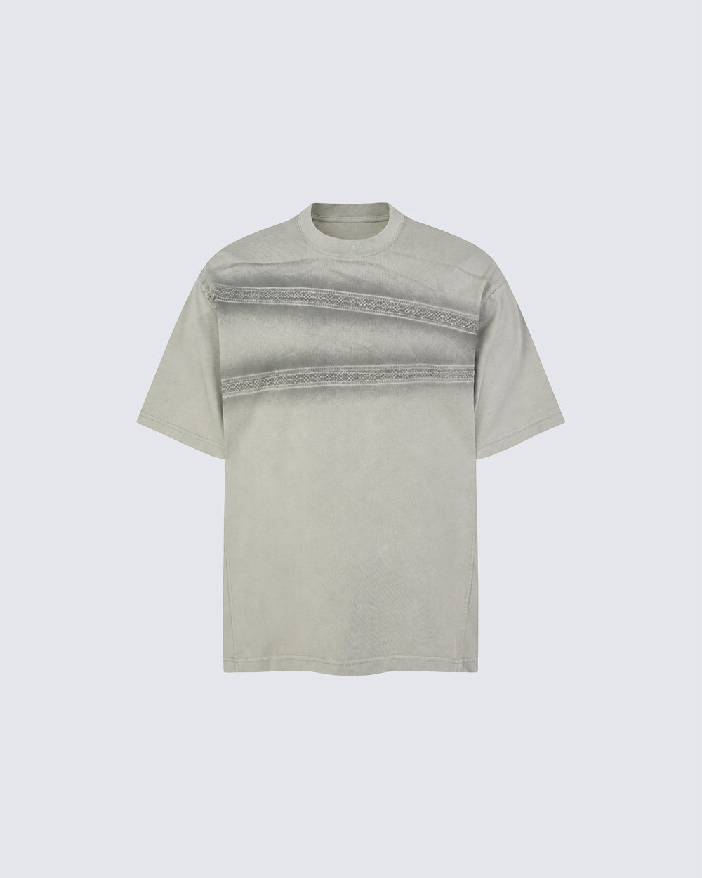New Dark Gothic Lace Stripe Washed Boxy Tee