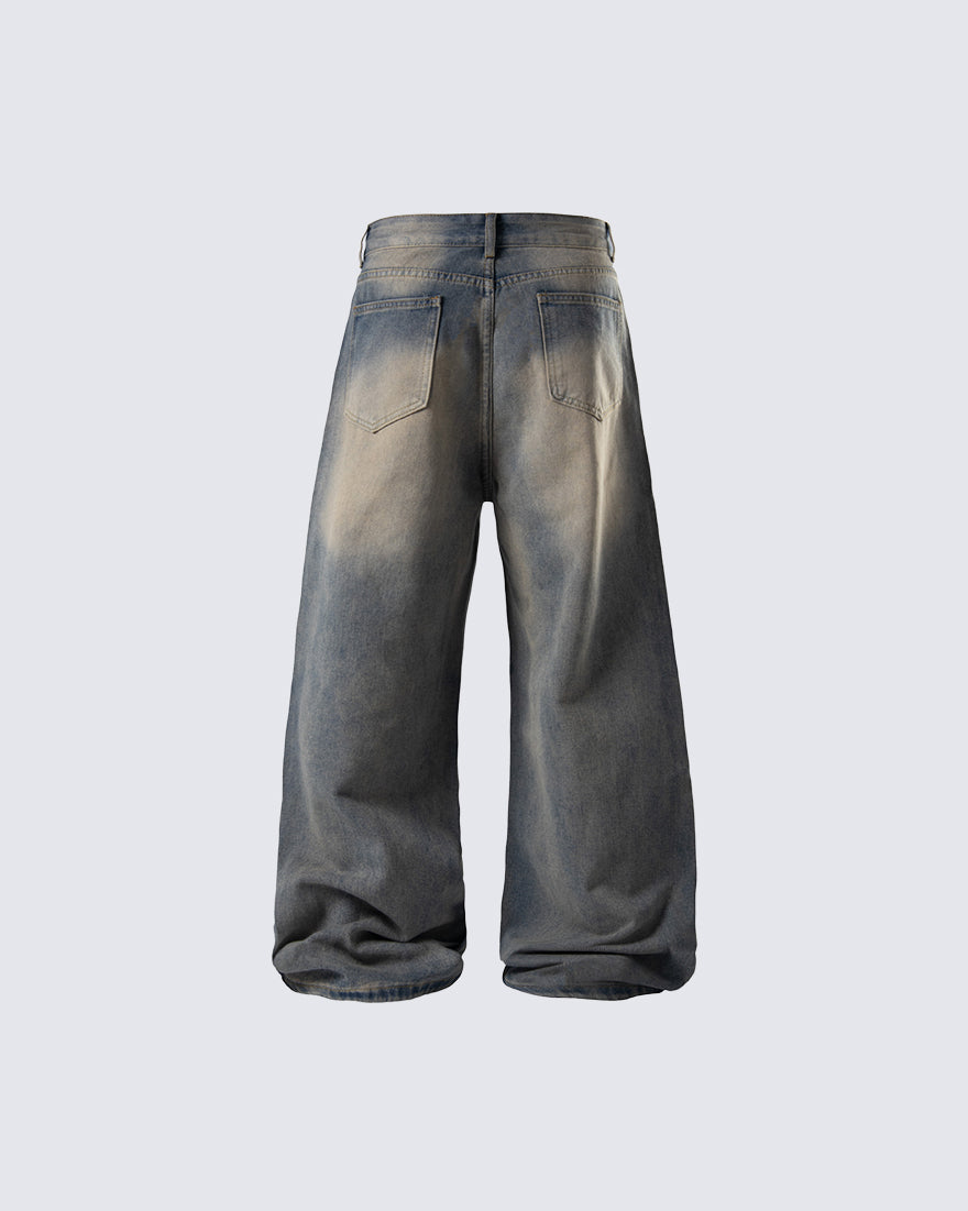 Distressed Washed Baggy Denim Pants