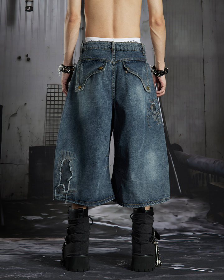 Distressed Wasteland Patchwork Deconstructed Shorts