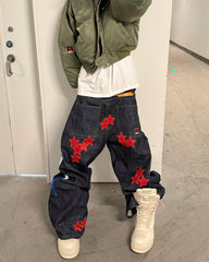 New Print Star Patch Wide-Leg Pants