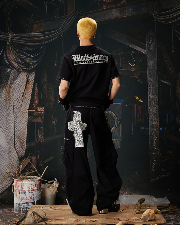 Y2K Leopard Double-Waist Patchwork Cargo Pants