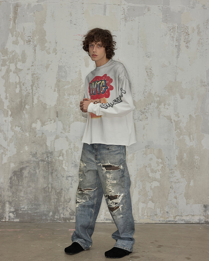 Vintage Grunge Ripped Patchwork Baggy Denim Jeans