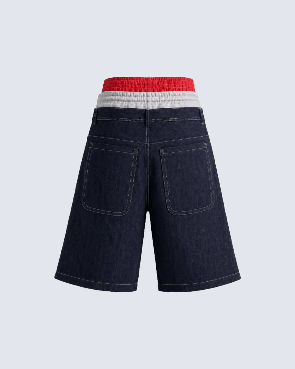 American Three-Waist Patchwork Denim Shorts