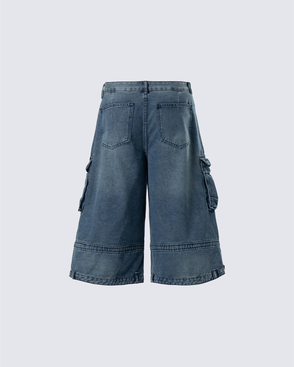 American Inverted Design Washed Cargo Denim Shorts