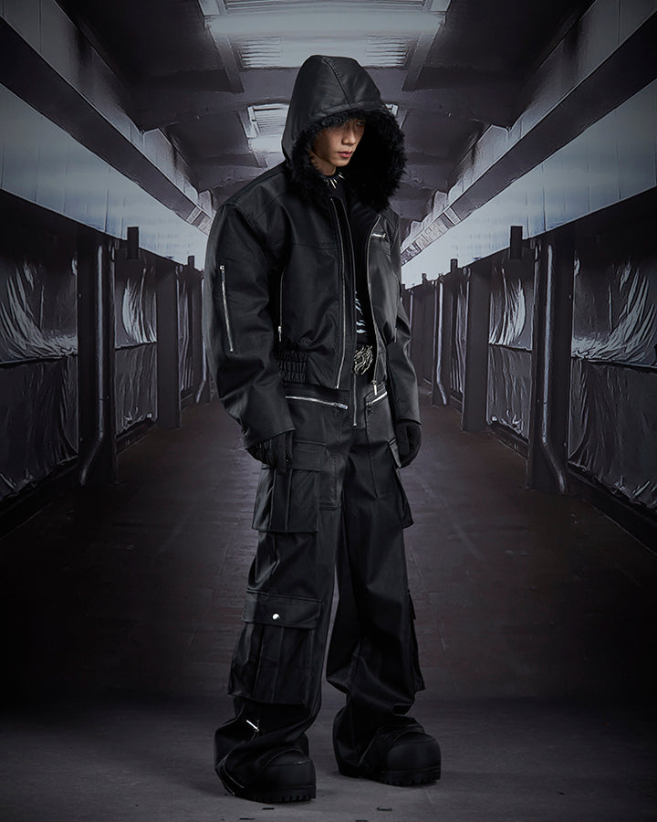 Dark Niche Multi-Pocket PU Cargo Pants
