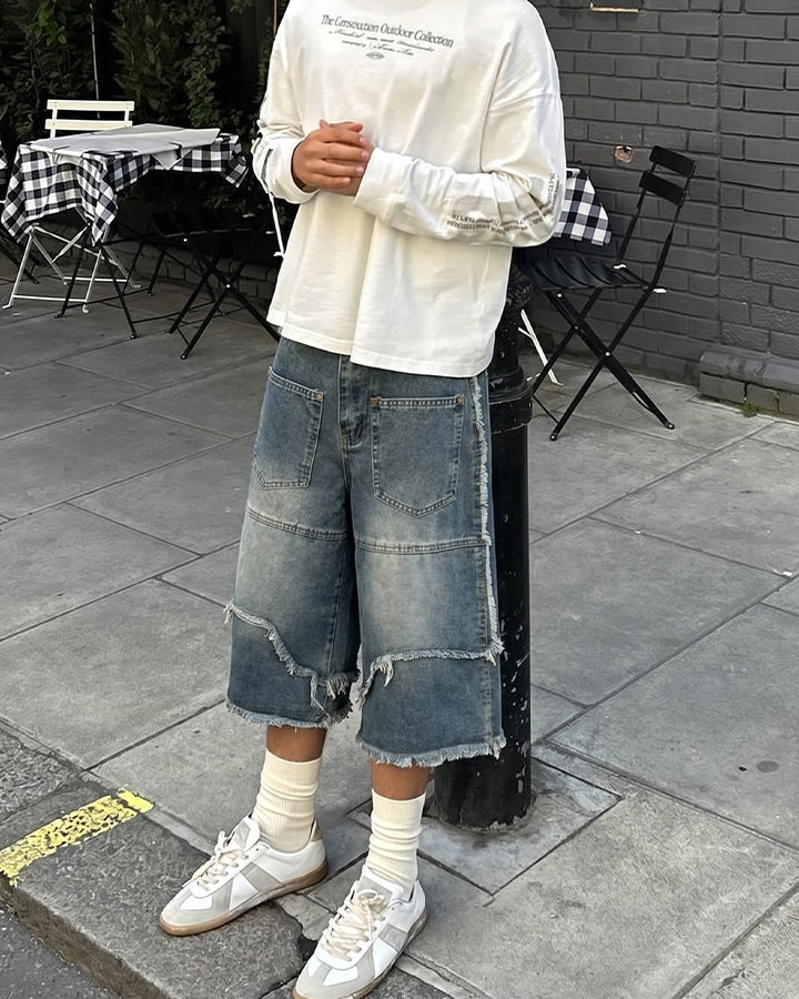 American Vintage Frayed Panel Denim Shorts