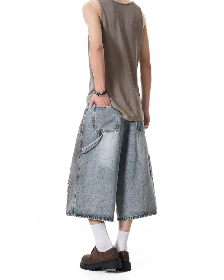 American Retro Distressed Cargo Denim Shorts