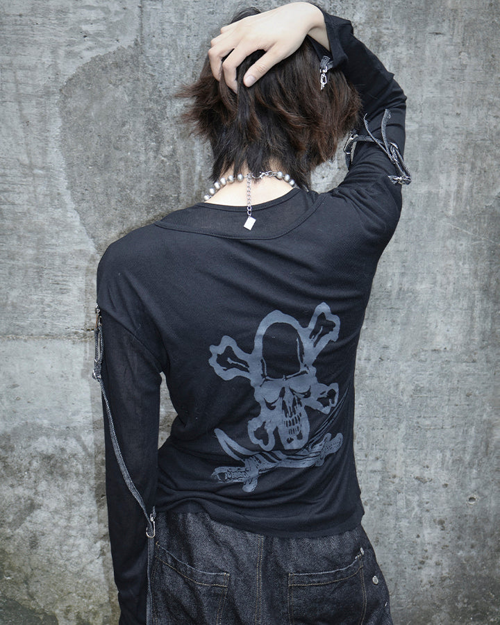 Gothic Skull Print Long Sleeve T-Shirt