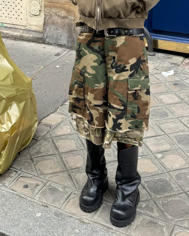 American Style Layered Camouflage Cargo Wide Shorts