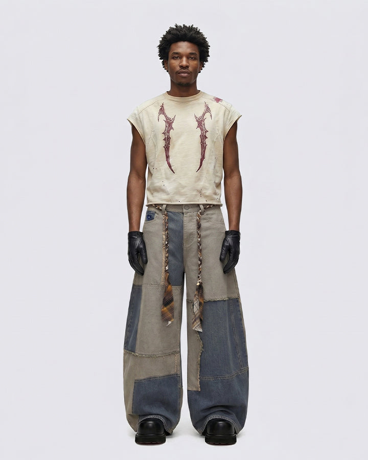 Color-Block Irregular Curve Patchwork Jeans