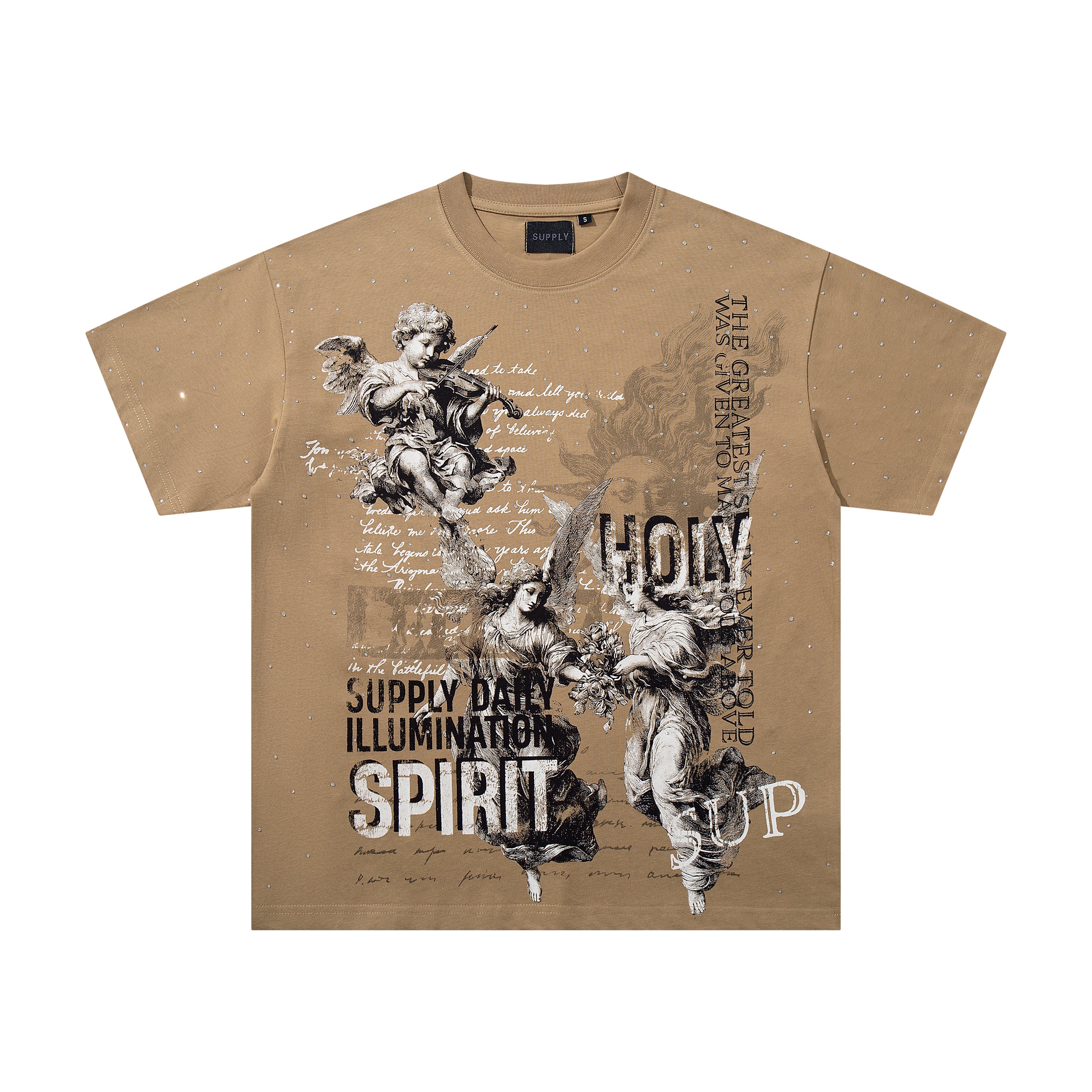 SUPPLY Spirit Angel Tan Washed Oversized Graphic T‑Shirt