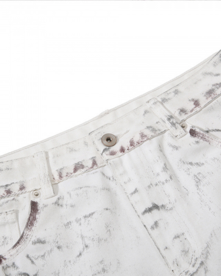 Distressed White Wide Leg Denim Pants