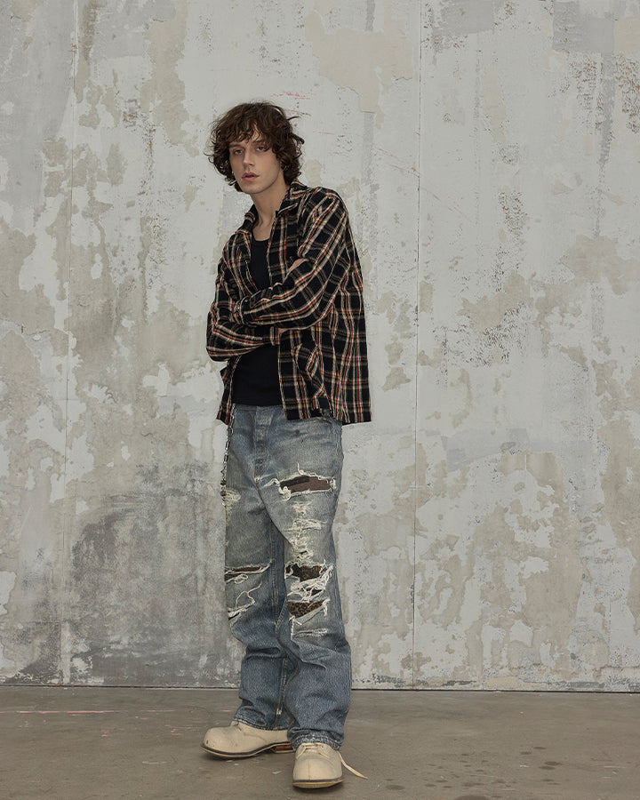 Vintage Grunge Ripped Patchwork Baggy Denim Jeans