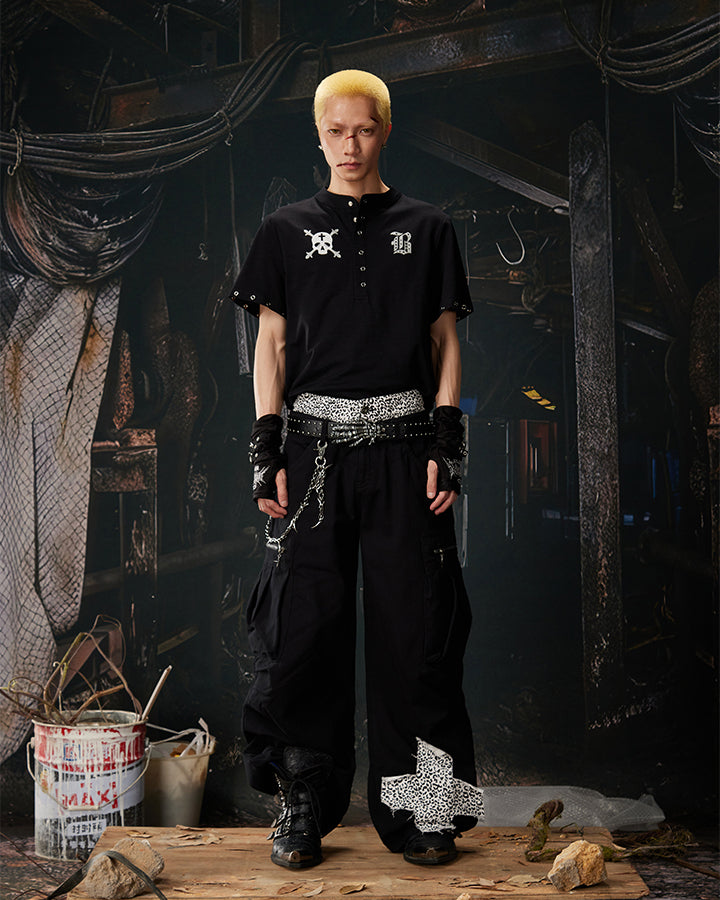 Y2K Leopard Double-Waist Patchwork Cargo Pants