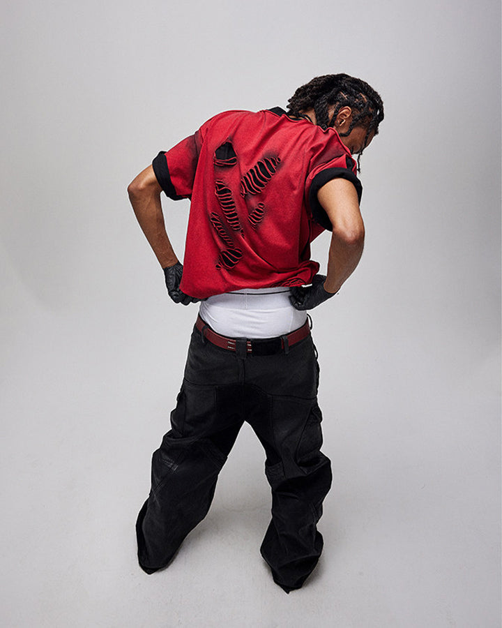 Spray Paint Distressed Layered Streetwear T-Shirt