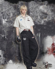 Sporty Deconstructed Elastic-Waist Casual Pants