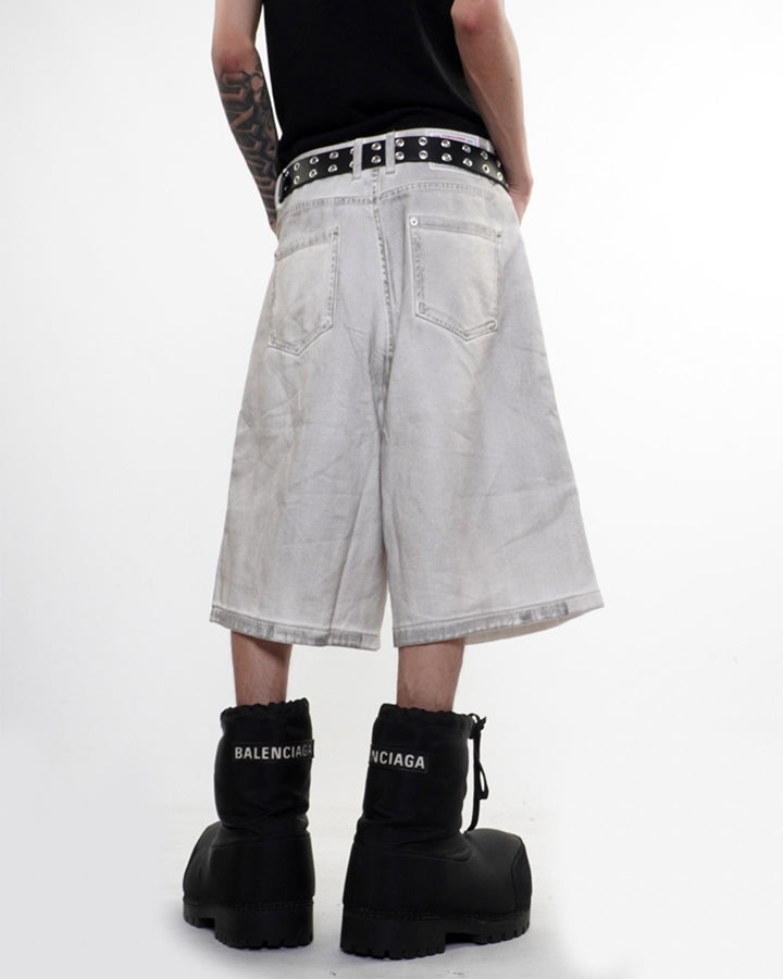 Light Asian Distressed Dirty-Dyed Denim Shorts
