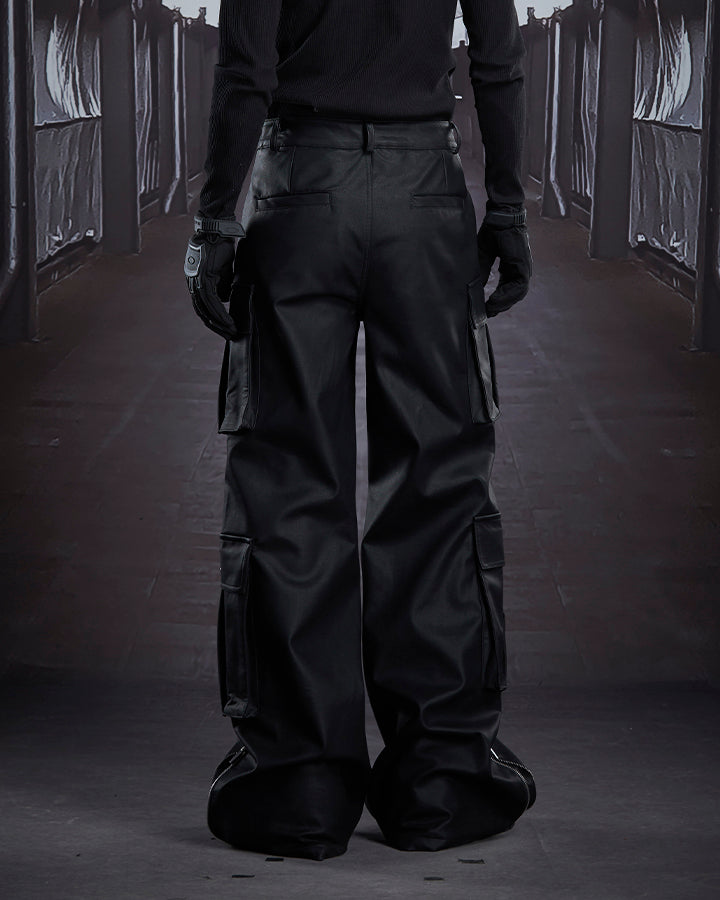 Dark Niche Multi-Pocket PU Cargo Pants