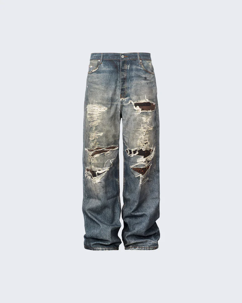 Vintage Grunge Ripped Patchwork Baggy Denim Jeans