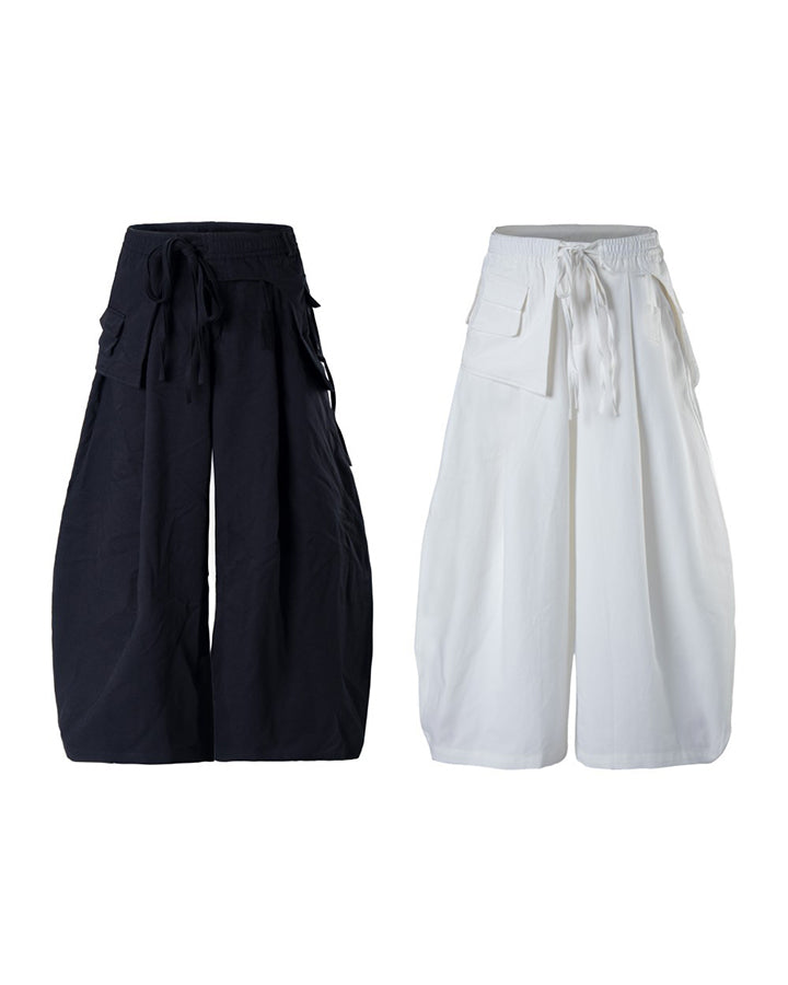 Detachable Back-Flap Wide-Leg Cargo Pants