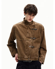 Buckled Stand-Collar Aircraft Buckle Utility Jacket