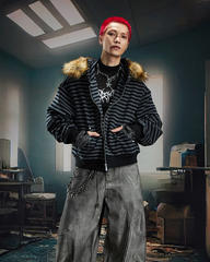 Striped Faux Fur Hooded Jacket