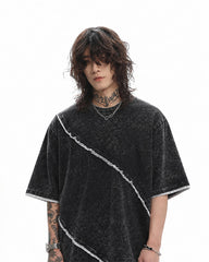 New Dark Grunge Washed Raw Edge Panel Tee