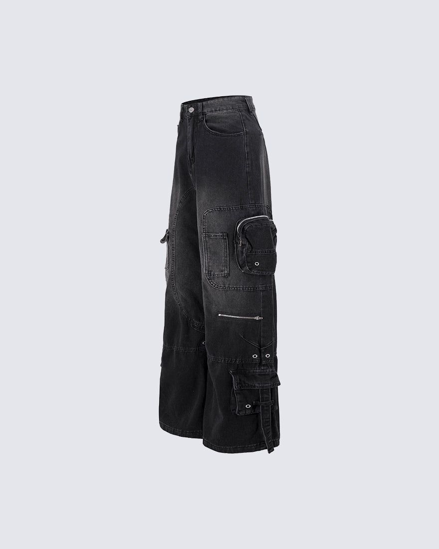High-Street Multi-Pocket Straight-Leg Denim Pants