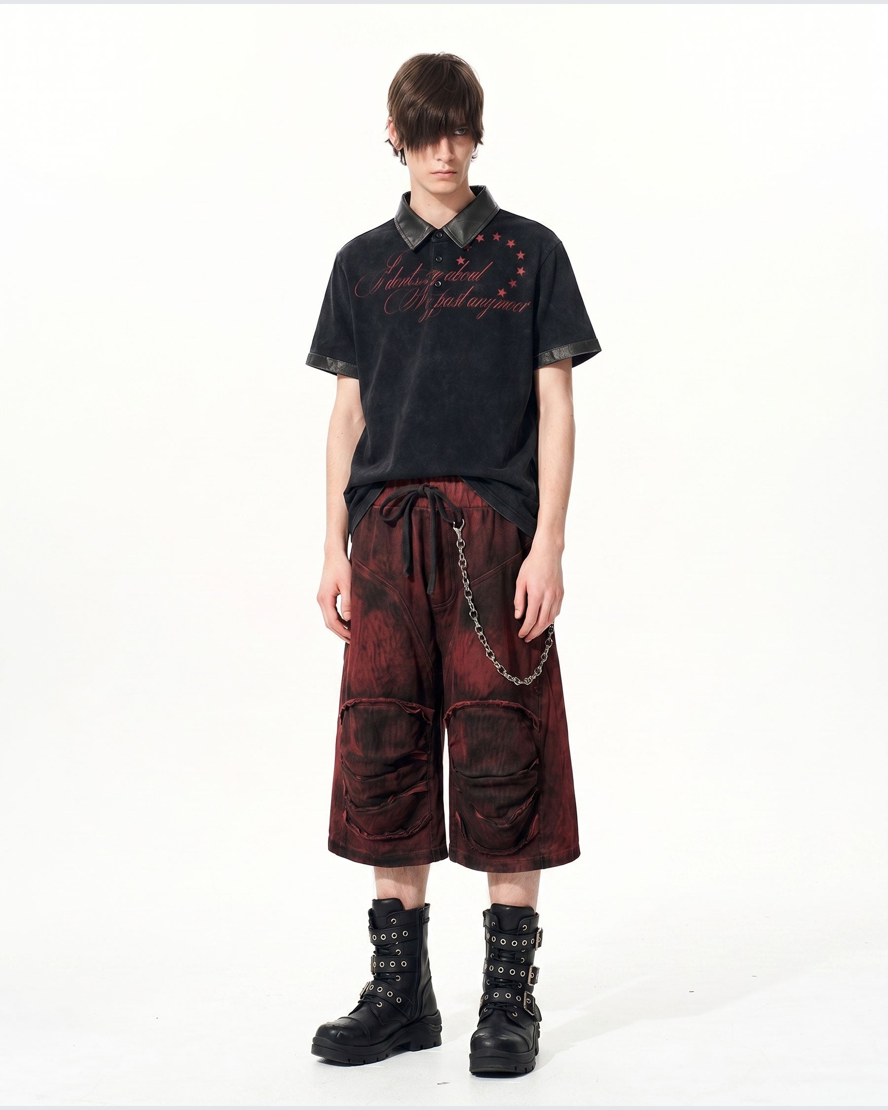 KIIKIO -New Washed Distressed Panel Drawstring Shorts