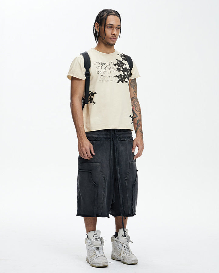 Deconstructed Washed Cropped Football Pants New