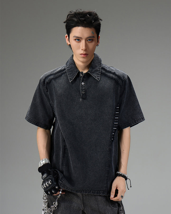 High-Street Deconstructed Washed Polo Shirt