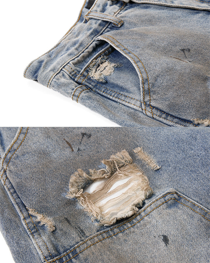 American Retro Distressed Cargo Denim Shorts