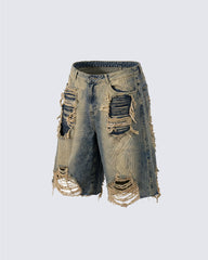 New Vintage Grunge Layered Ripped Denim Shorts