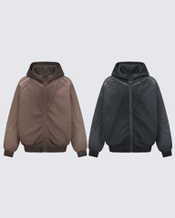 Paneled Stitch Line Zip-Up Hoodie