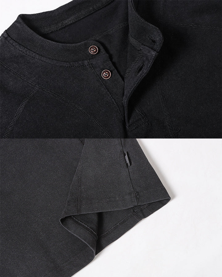 Utility Vintage Contrast Stitch Button Henley New Tee