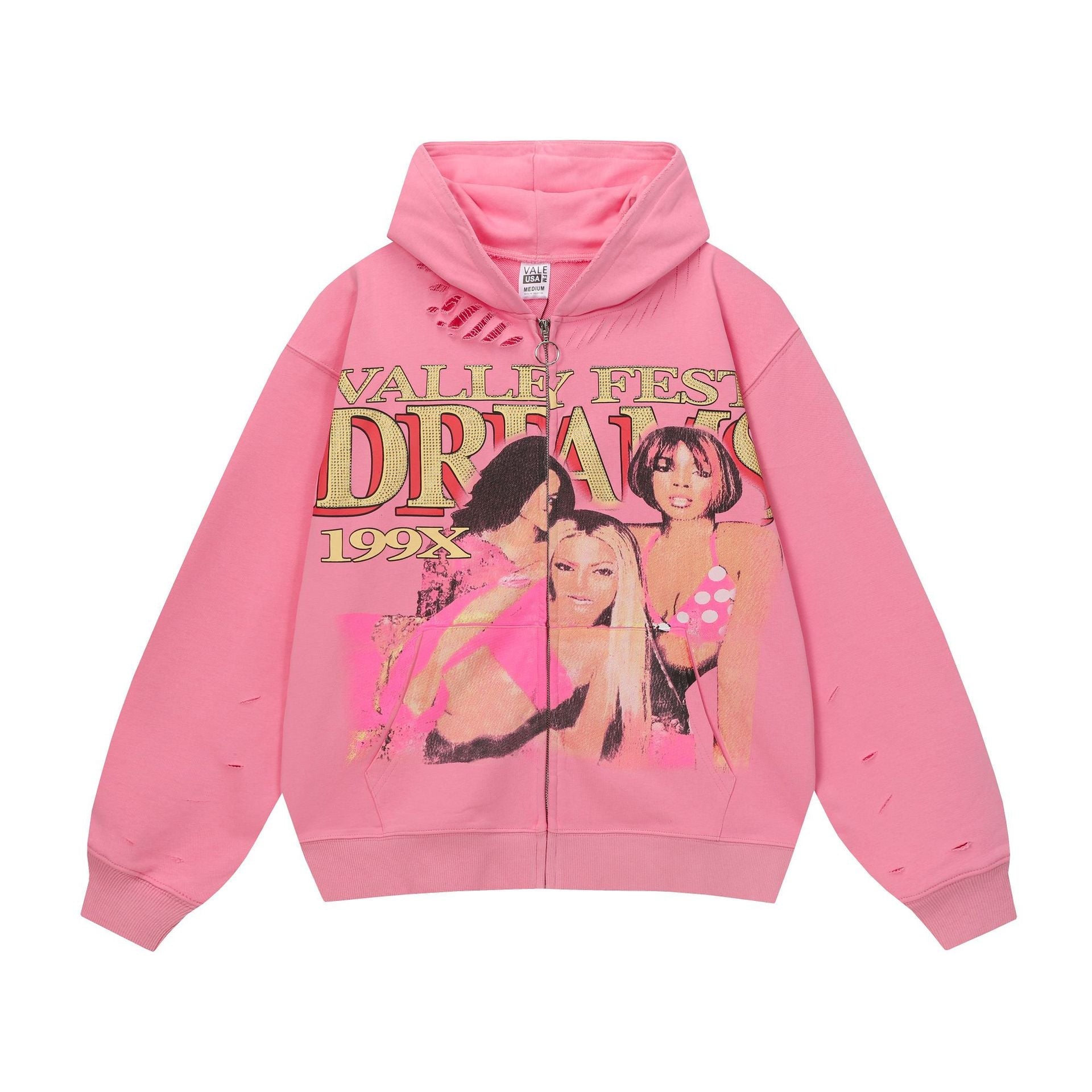 Vale Forever Pink Dream Girl Graphic Zip-Up Hoodie