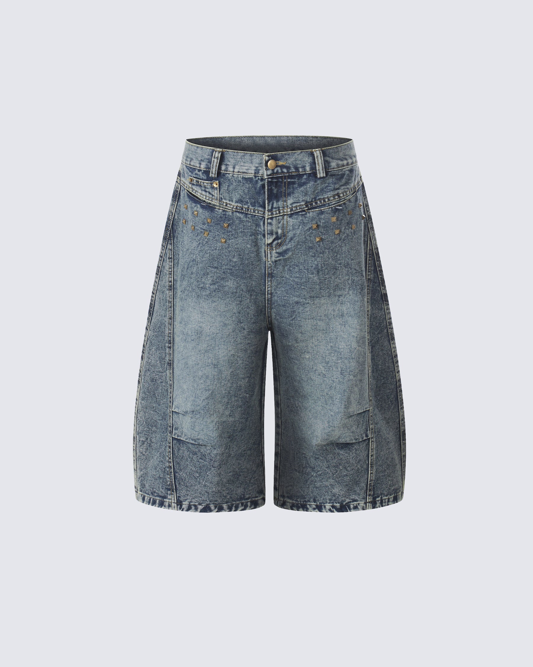 Retro Washed Studded Denim Capri Pants