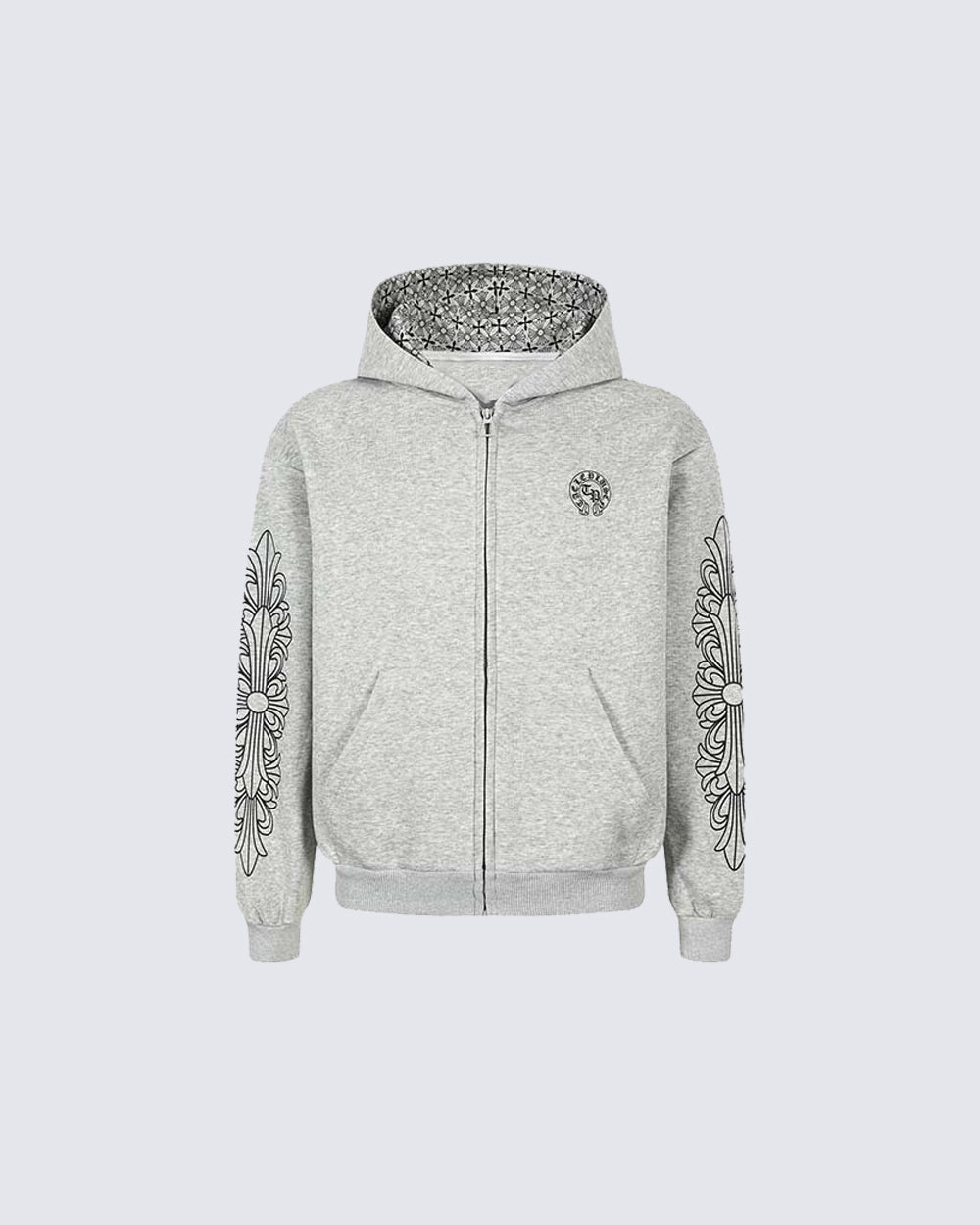 New Vintage Gothic Print Zip Hoodie